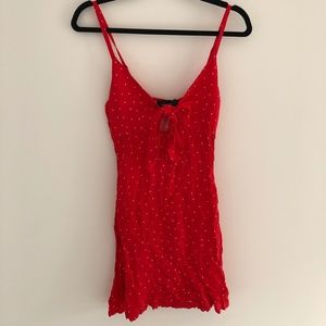 MINKPINK Santorini Red Polka Dot Tie-Front Dress